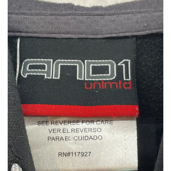 AND1 Hoodie Mens Extra Large Black Sweatshirt Basketball Spell Out Streetwear - Picture 8 of 12